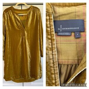 Anthropologie Gold Melody Velvet Tunich Dress - Small
